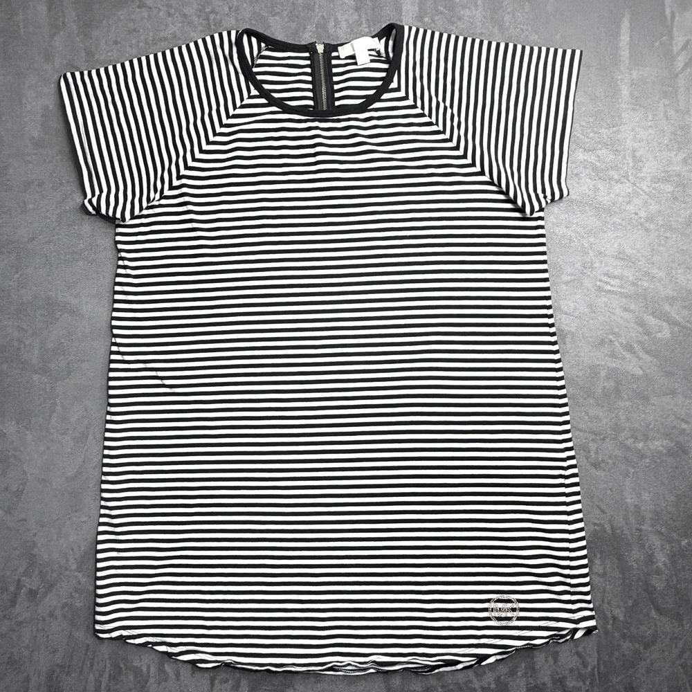 Michael Kors Dress Womens Sz 2X Black White Striped Short Sleeve Back Zip Logo